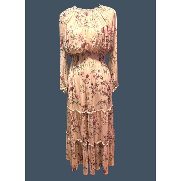 Kate & Lily Floral Maxi Dress Tiered 14W Cottage Prairy Core Romantic Chiffon - Picture 1 of 8